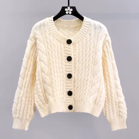 复古软糯麻花毛衣外套女秋冬2023新款宽松慵懒风高级感针织开衫商品大图