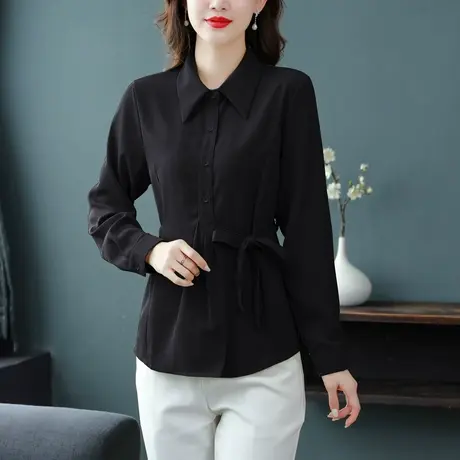 早春秋季上衣女士新款娃娃领长袖衬衫2023年气质独特别致小衫上衣商品大图