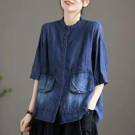 dza 文艺复古薄款牛仔外套女五分袖短款上衣新款夏季休闲外搭中袖图片