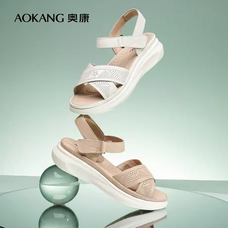 【门店发货】奥康女鞋 新款真皮镂空舒适透气休闲凉鞋图片