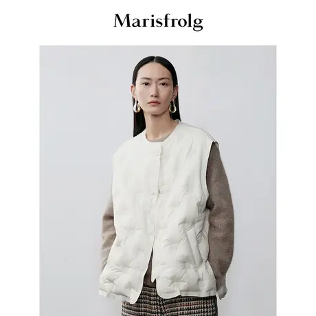 【亲肤保暖】玛丝菲尔冬季白色泡芙刺绣白鹅绒羽绒马甲商品大图