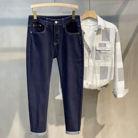 2023新款丹宁原色长裤牛仔裤男薄款修身小脚裤子男韩版潮流春秋季图片