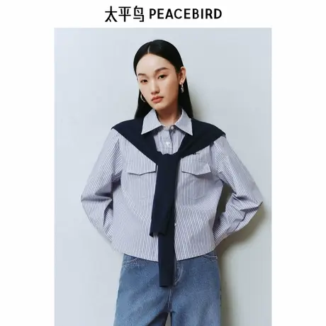 太平鸟女装2025年新款条纹混纺可拆卸毛衫披肩搭配衬衫A1CAF1256图片