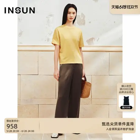 INSUN恩裳夏季圆领宽松亚麻短袖针织衫商品大图