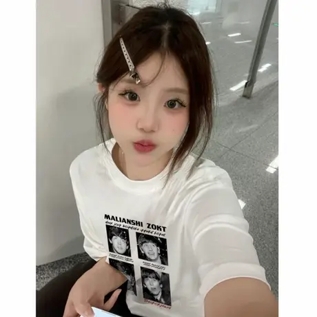 美式潮牌纯棉夏季落肩短袖t恤女2025新款设计感小众宽松上衣服商品大图