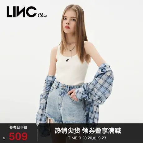 LINCCHIC金羽杰裤子女新款高腰洗水土耳其牛仔短裤女S232DS364Y商品大图