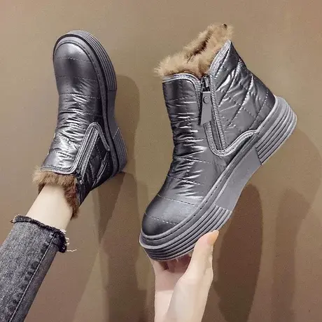 东北雪地靴防滑防水2022年新款冬加绒加厚皮面棉靴厚底保暖棉鞋女图片