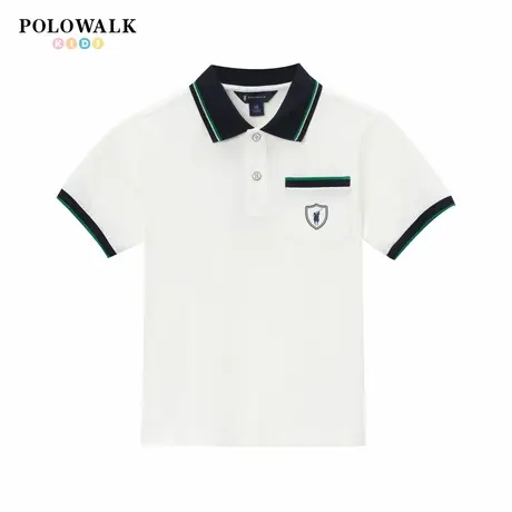 POLOWALK童装男童短袖T恤2025夏季新品印花POLO衫中大童撞色上衣图片
