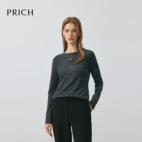 PRICH气质时尚长袖针织衫2025年秋季新品简约圆领羊毛打底衫女商品大图
