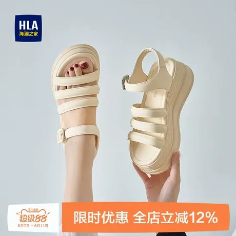 HLA/海澜之家厚底凉鞋女2024夏新款增高松糕一字扣带坡跟罗马凉鞋商品大图