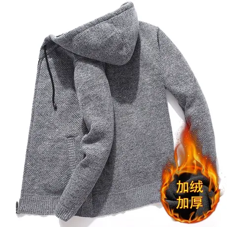 棉衣新款加绒青年毛衣开衫外套男士棉袄韩版潮流休闲纯色外套棉服商品大图