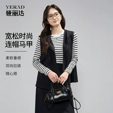 娅丽达休闲户外松弛感连帽宽松黑色马甲外套女25秋季新款无袖上衣商品大图