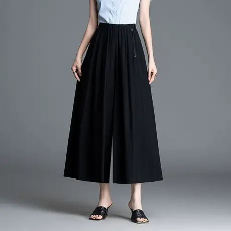 黑色高腰阔腿裙裤九分裤女夏季2025新款宽松垂感遮肉休闲大脚裤薄图片