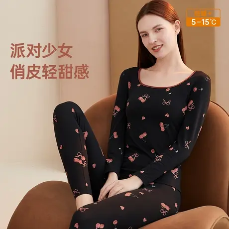 顶瓜瓜少女秋衣秋裤纯棉套装大圆领薄款保暖内衣棉毛衫修身打底衫商品大图
