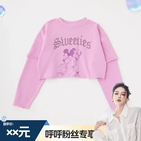 【呼呼专享】MOUSSY新品迪士尼合作款假两件纯棉圆领套头卫衣女图片