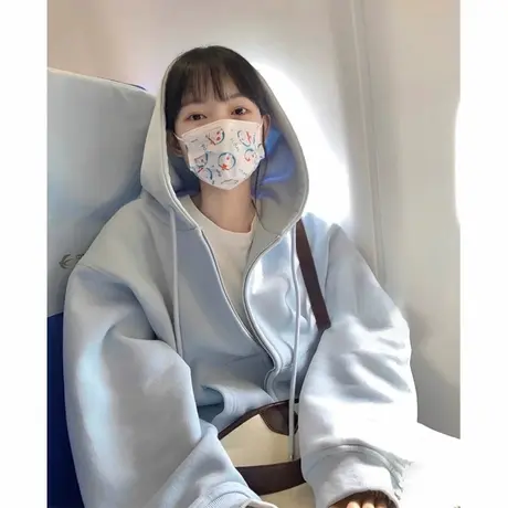 正肩卫衣女2025新款早秋季小个子宽松韩系慵懒风连帽开衫拉链外套图片