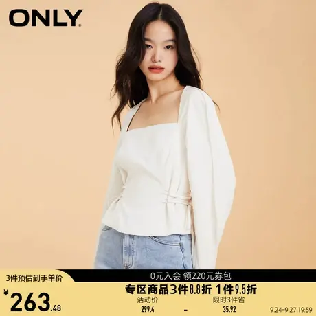 ONLY奥莱夏季小香风方领插肩袖短款修身雪纺衫女商品大图