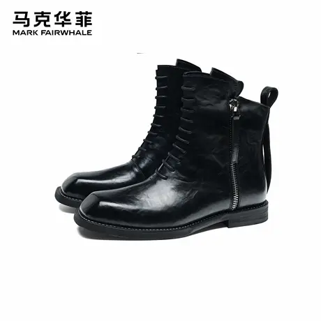 马克华菲男士切尔西靴2025新款秋季方头雅痞高帮真皮靴拉链巫师靴商品大图