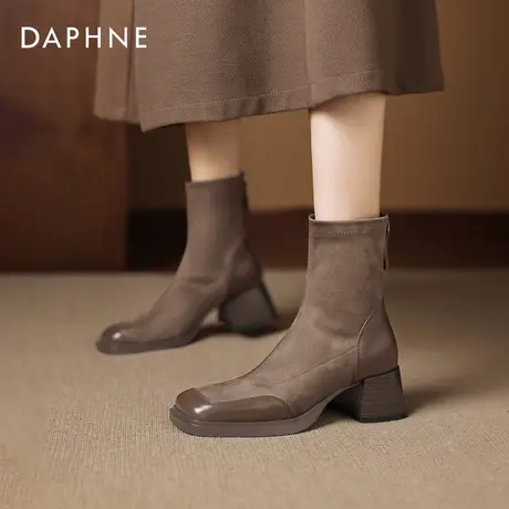 达芙妮短靴女2025秋季新款粗跟复古西部牛仔靴弹力法式瘦瘦靴单靴图片