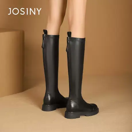 卓诗尼2024年秋季新款法式复古粗跟显瘦长筒女靴不过膝厚底骑士靴图片