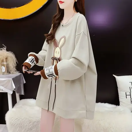 设计感卫衣女中长款2023新款秋冬季时尚洋气减龄宽松休闲百搭上衣图片