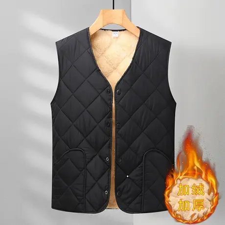 爸爸装加绒厚马甲保暖中老年人秋冬季男士马夹羽绒棉背心爷爷坎肩商品大图