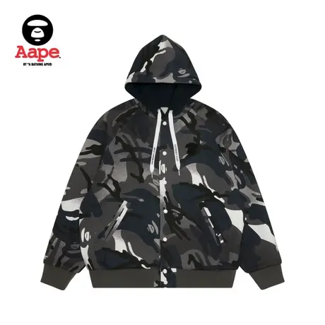 Aape旗舰店男装秋冬猿颜徽章双面穿迷彩宽松连帽卫衣外套A395XAL商品大图