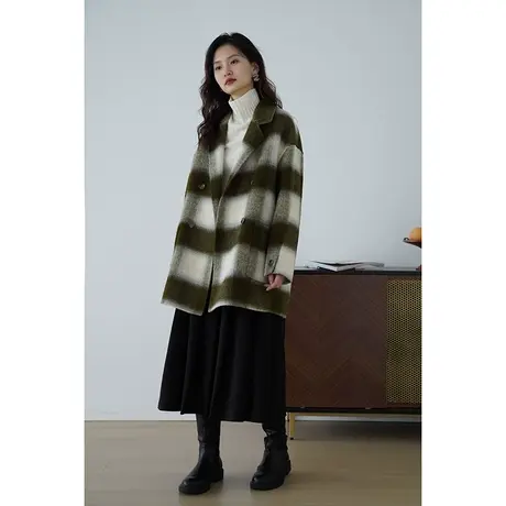 嘉茱莉2023秋冬新款格纹羊毛大衣女小个子羊毛上衣高级感毛呢外套图片