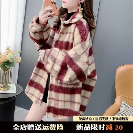 高级感小香风格子毛呢衬衫外套女秋冬2023年新款宽松潮牌休闲上衣商品大图