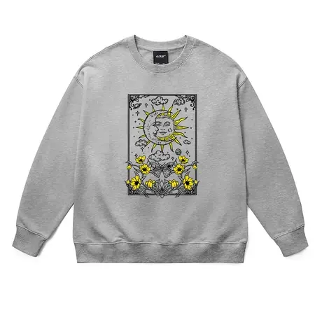 美式复古灰色卫衣秋冬创意印花慵懒风加绒长袖oversize情侣上衣潮图片