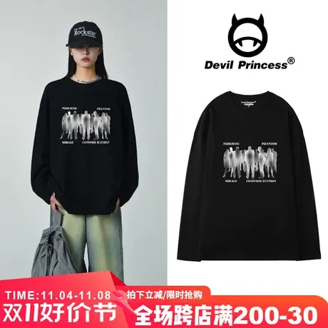 2023新款无性别穿搭街头风潮牌黑色长袖t恤女宽松小众潮牌上衣秋商品大图