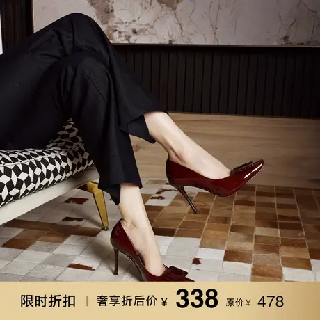 熙漫2023秋冬新款简约漆皮高级感酒红色单鞋法式优雅气质细高跟鞋商品大图