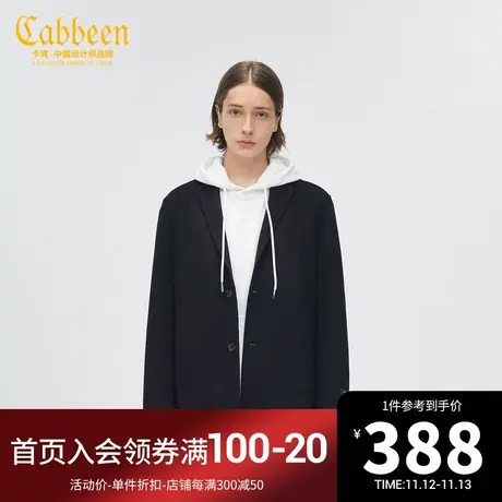 卡宾都市男装黑色呢大衣外套2204178017韩版休闲气质暖A商品大图