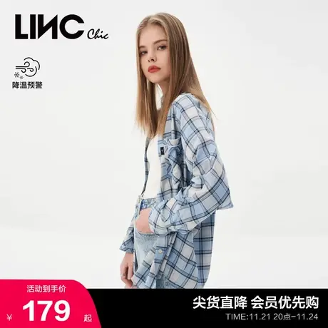 LINCCHIC金羽杰衬衫女新款轻透宽松落肩格纹衬衫女上衣S232SH269Y商品大图