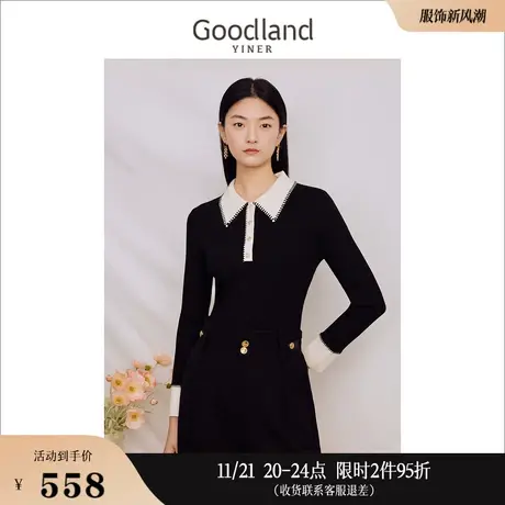 Goodland美地女装2023冬季含羊毛POLO领针织衫套头通勤风上衣商品大图