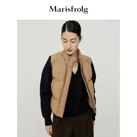 【商场同款】玛丝菲尔冬季新款卡其色拉链白鹅绒羽绒马甲图片
