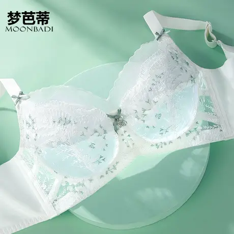 梦芭蒂刺绣薄款内衣女大胸显小胸罩无钢圈少女防下垂文胸茉莉花雨图片