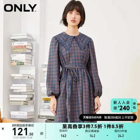 ONLY奥莱夏季格子收腰中款A字连衣裙女图片