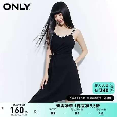 ONLY奥莱2023夏季新款气质收腰字母印花不对称吊带连衣图片