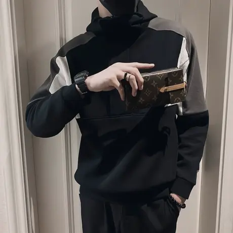 秋季男士卫衣外套连帽拼色宽松套头长袖潮流休闲学生春秋款运动商品大图