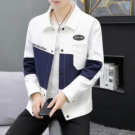 青少年翻领夹克男士外套秋季新款拼接撞色学生潮流休闲TFBOY上衣商品大图