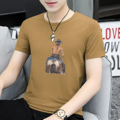 莫代尔t恤男短袖速干圆领上衣服潮牌夏季冰丝凉感半袖潮流体恤衫商品大图