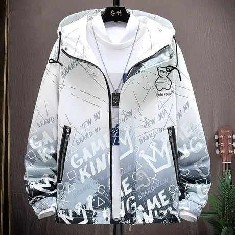 渐变色外套男春秋款设计感印花夹克男士潮牌ins青少年帅气上衣服商品大图