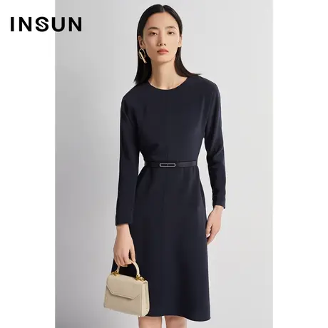 INSUN恩裳秋季连肩袖光泽感三醋酸连衣裙图片