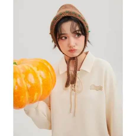 【5折清仓】polo领vintage卫衣女春秋2022新款chic港风长袖上衣图片