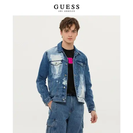 【38上新季】GUESS男士美式复古牛仔外套水洗做旧翻领上衣夹克图片
