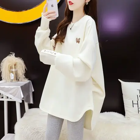 复古美式卫衣女宽松中长款2024新款早春季洋气减龄百搭慵懒风上衣图片