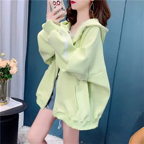 中长款连帽卫衣开衫外套女春季2023年新款宽松慵懒风休闲百搭上衣商品大图