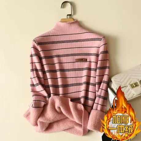 清仓！一体绒加绒半高领打底衫女士秋冬洋气加厚保暖毛衣内搭商品大图