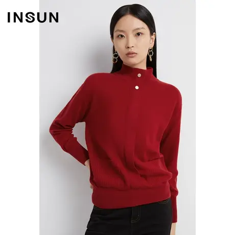 INSUN恩裳线上专选秋季美丽诺小立领100%羊毛针织衫商品大图